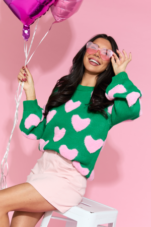 I’ll Be There Green Fuzzy Heart Sweater