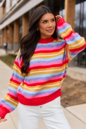 Jackie Bright Striped Crewneck Sweater